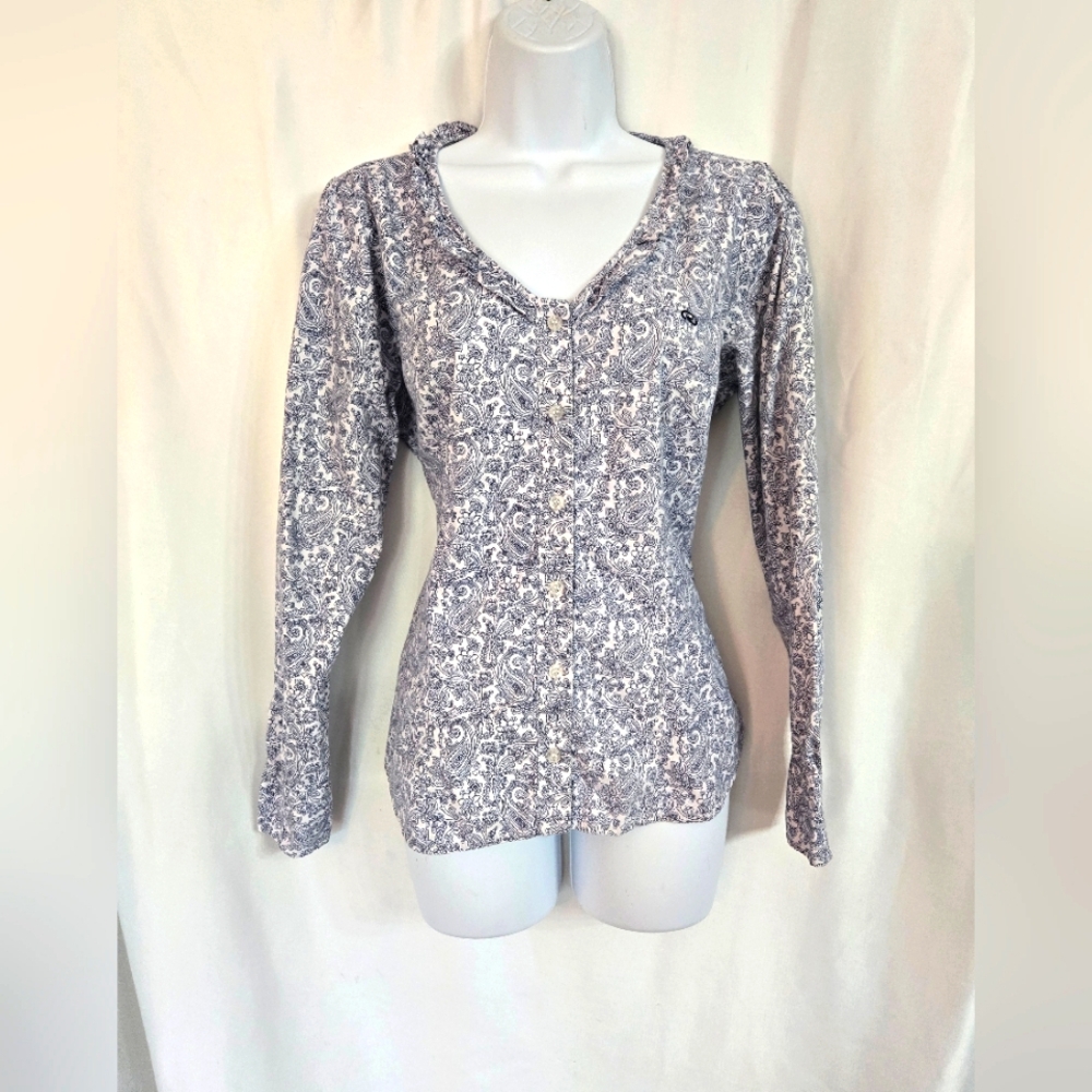 Roper Navy Print Button Up Rodeo Cowgirl Western Shirt. Size M
